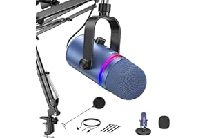 TECURS USB Microphone RGB - Condenser Microphones for PC, Gaming Mic Kit with Adjustment Boom Stand,Pop Filter,Quick Mute,Gain Control for Streaming Discord Podcasts,Recording,PS4/5, Blue