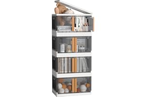 NETEL 4 x 72 L Stackable Storage Box with Lid and Lockable Door, Foldable Storage Boxes with Wheels and Handles, Large Plastic Box Organiser Box, Ideal for Kitchen, Living Room and Bedroom