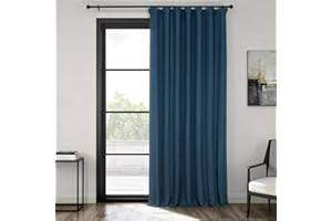 HPD Half Price Drapes Faux Linen Textured Room Darkening Curtains for Bedroom 120 Inches Long (1 Panel), 100W X 120L Extra Wide Curtains for Living Room Home Decor, Indigo