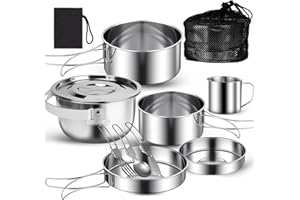 BILIPLE Utensilios Cocina, Kit de Camping Acero Inoxidable, Kit de Utensilios Cocina Camping Portátil para 2-3 Personas, Juego para Acampar Excursión Escalada Senderismo Picnic