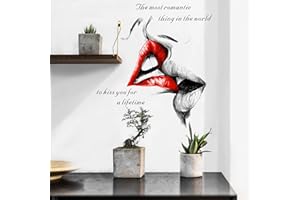 AROOLY Sexy rouge Lèvres Embrasser Autocollant Mural, Embrasser toi pour un durée de vie Devis Stickers muraux, Embrasser Lèvres Mode Silhouette Mural, DIY Vinyle Décor Fond d'écran pour Chambre, Le salon
