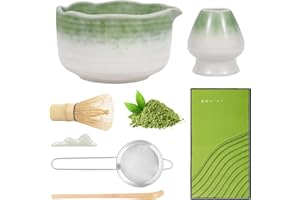 ZORPLEX Set Di Matcha per Cerimonia Giapponese, et da 7 Pezzi Set con Ciotola, Cucchiaio e Setaccio, Supporto per Frustino e Supporto per Spatola in Ceramica, Regalo per Gli Amanti del Matcha