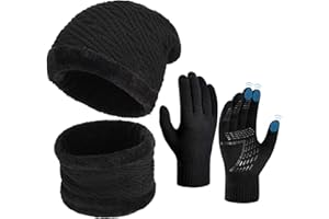 OOPOR Invierno Gorra Bufanda Guantes Set - Tejer Lana Polar Cuello Cálidos Beanie Capa Gorros Pantalla Táctil Mitones para Hombre Mujer Disfraz Moto Ciclismo Bici Deportes Frio Esqui Nieve Snowboard Navidad