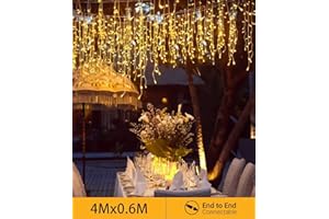 Quntis Tenda luminosa espandibile, 144 LED, 4 m × 0,6 m, per esterni, IP44, luce bianca calda, decorazione natalizia per interni, finestre, ghiaccioli, catena di luci a pioggia, illuminazione