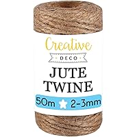 Creative Deco 50m Jute-Schnur Natur Braun Jute-Kordel | 164 Fuß | 2-3 mm Dicke 3-Lagig | Pflanz-Schnur Juteband…