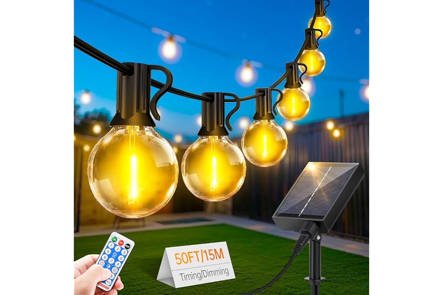 FGRYB Guirlande Lumineuse Exterieure Solaire LED - 15M Guirlande Guinguette | Solar Lumière Exterieur avec Télécommande 20 + 
