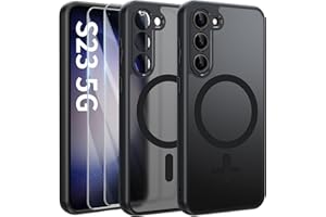 Opkiegrn Magnetisch HandyHülle Kompatibel mit Samsung Galaxy S23 5G Kompatibel mit MagSafe mit 2 Schutzfolie,Vollständiger Kameraschutz, Stoßfest Dünn Durchscheinende Matt SchutzHülle (Schwarz)