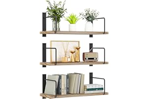 TRAYINDALY Mensole da Muro Rustico, Set di 3 Mensola da Muro decorative da Parete in Legno per Bagno, Soggiorno, Cucina, Camera da letto (Colore Naturale)