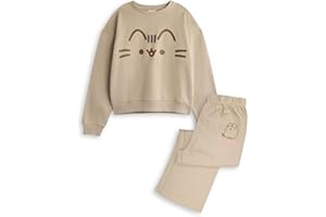 Pusheen Set aus Sweatshirt und Jogginghose für Mädchen | Pullover und Hose mit grafischem Print „Big Kinder in Beige
