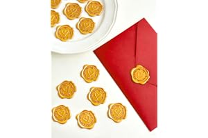 TOOHAO 48 Pieces Wax Seal Stickers Kit, Gold Self-Adhesive Sealing Wax Sticker with Heart and Olive Branch, for Wedding Invit
