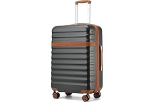 Kono 24 Inch Medium Suitcase Expandable Lightweight Luggage ABS+PC Hardshell Travel Case with 4 Spinner Wheels & TSA Lock (Grey/Brown)