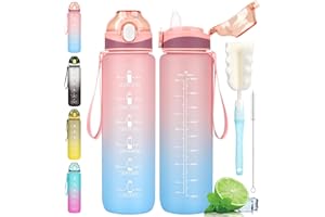 AOHAN Trinkflasche 1L, Auslaufsichere Wasserflasche 1l, Sport Trinkflasche mit Strohhalm und Zeitmarkierung,Sportflasche für Kinder, Schule, Fahrrad, Fitness, Laufen, Gym
