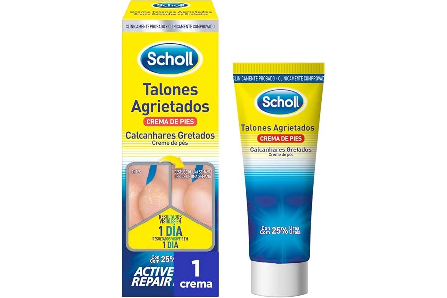 Scholl Crema Reparadora Talones Agrietados, 60 ml - Hidratación Intensiva con Urea 25%, Active Repair K+ y Queratina, Repara 