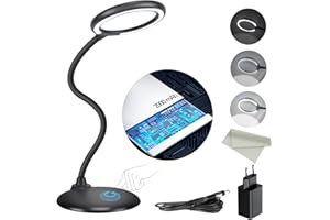 DUDSOEHO Wiederaufladbare 5-fache Vergrößerungs-Schreibtischlampe, dimmbare Lupe mit Licht und Ständer, dimmbare Hand-Touch mit 28-teiliger LED-Leuchte für Arbeit, Lesen, Hobbys, Nähen, Basteln - Schwarz