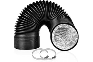 Enenes 150mm Tubo di Ventilazione Flessibile in PVC, Protezione a 3 Strati, Lunghezza 2.5m per Ventilazione e Scarico, Con 2 Clip in Acciaio(Nero)