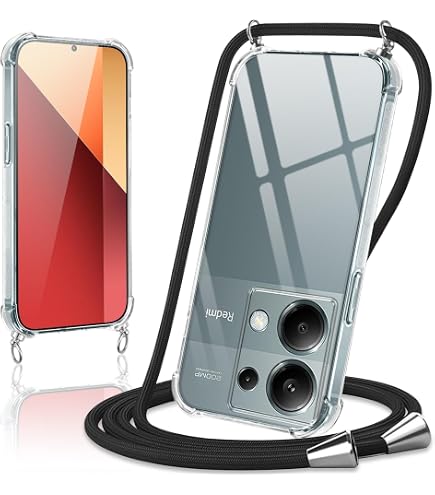 ISOI Cover con Cordino per Xiaomi Redmi Note 13 Pro Plus 5G, Custodia Trasparente con Collana Tracolla Laccio Collo Ultra Sottile Morbido TPU Silicone Antiurto AntiGraffio Antiscivolo Case, Nero