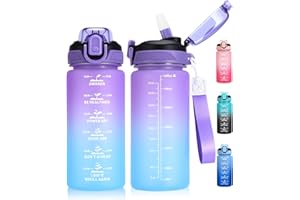 SUPPRUI Kids Water Bottle With Straw, 600ml Toddler Drinks for School, Leakproof BPA-Free Tritan Motivational Drink Bottles for Girls Boys (Purple Blue)