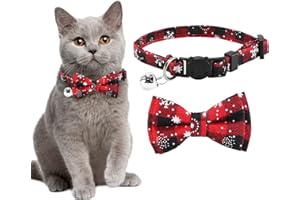 ASVIN Collare per Gatto,Collare Gatto Regolabile, 1 Confezione, Collarino Gatto Antistrozzo con Campanellino e Papillon (S, Natale rosso)