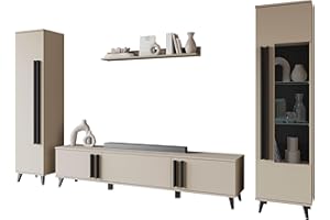 Mirjan24 Wohnzimmer-Set Hailea II, Wohnzimmerschrank, Schrankwand, im Set: Regal, Vitrine, Wandregal, TV-Lowboard (Congo/Schwarzer Graphit, ohne Beleuchtung)