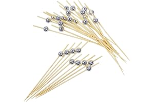 AWCIGG® 100 Stück Cocktailspieße, Hölzerne Cocktail Zahnstocher, Lange Cocktail Picks, Silberne Perlen Partyspieße Cocktail Sticks für Hochzeit Geburtstag Weihnachten Party Cocktail Deko