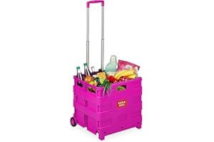 ‎RELAXDAYS Relaxdays Wózek na zakupy, składany wózek z kółkami i uchwytem teleskopowym, do 35 kg, składana pomoc przy zakupach, wózek na kółkach, różowy