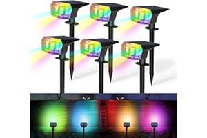 EVARY Spot Solaire Exterieur RGB Changement de Couleur,8 Couleurs Fixes et 1 Couleur de Boucle, Étanches IP67 Lampes Solaires de Jardin LED, Cour, Allée, Chemin et Camping - 6 Pack