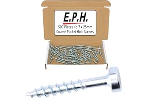TITMAN EDGE E.P.H. Pocket Hole Screws – No.7 x 25mm, Pack of 500 – Coarse Self-Cutting Thread, Square Drive – For Softwoods & Man-Made Boards – EPHS725500C
