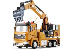 Tacobear Baustellen Fahrzeuge Spielzeug Set, 1:40 Metall Baufahrzeuge LKW Auto Spielzeug Kinder Baustellenfahrzeuge mit Sound und Licht Lastwagen Spielzeug Geschenk Jungen 3 4 5 6 Jahre (Bagger)