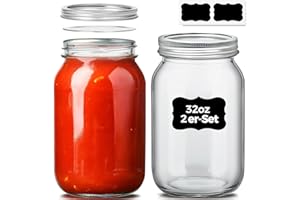 ComSaf Einmachgläser 1L mit Deckel 2 Stück Mason Jar, Vorratsgläser für Lebensmittel für Marmelade, Honig, Joghurt, Gurken und Bohnen Overnight Oats Gläser Marmeladengläser mit Schraubdeckel