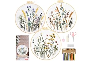 WIVLAX Embroidery Kit for Adults Beginners 3 Pack, DIY Stitch Craft Set with Pattern Fabric, Hoop, Thread & Needles, Starter Hand Flower Embroidery Kits for Adults, Sewing Gift Set for Women & Teens