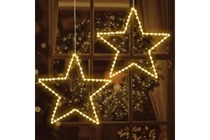ELKTRY Weihnachtsdeko mit 2 große 50CM Metall Sterne, 140 LED Weihnachtsstern Beleuchtung Innen Batterie Warmweiß faltbar 8 Modi Wasserdicht Weihnachtsbeleuchtung Außen mit Timer