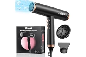 Dekuri Haartrockner Föhn Hochgeschwindigkeits, 110.000 U/Min Bürstenloser Motor Leicht Fön, Ionenpflege, Intelligente Temperaturkontrolle, 2 Magnetische Aufsätze (Schwarz)