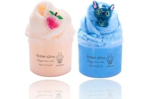 BJPERFMS Slime para Niñas, 2 Piezas Fluffy Butter Slime, Cloud Slime, Stitch Slime, Super Suave y No Pegajoso, Alivio del Estrés Niños, Juguete Creativo DIY para Niños Niñas