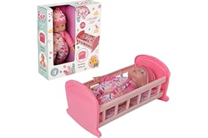 HTI BabyBoo Jungle Pink Lullaby Doll’s Cot | Rocking Crib with Toy Included | Rocking Bed Furniture | Pretend Play Accessories | Dolly Toys & Furniture Set for Kids | Perfect for Ages 3+