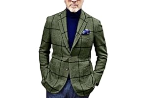 Suncolour Giacca da Uomo in Tweed Nero a Quadri Giacca da Uomo Classica da Uomo Tuxedo Blazer Scozzese a Due Bottoni