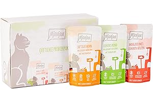 MjAMjAM - nourriture humide premium pour chats - emballage mixte I - poulet, bœuf, cœurs, paquet de 12 (12 x 125 g), sans céréales avec supplément de viande