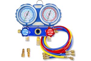 GOLDMAN SERVICE | Kit Manomètre Climatisation avec 3 Tuyaux de Recharge et Mesure de Gaz Réfrigérant Voiture AC | R410A R407C R32 R134a