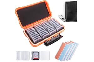 Micscrew 36 Slots Memory Card Case Orange with 36 Transparent Holders & 40 Writable Labels, SD Card Storage Case & Organizer for Camera Memory Cards