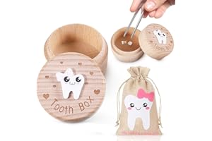 WUIOWPPIC 2 Piece Set Tooth Fairy Box, Tooth Fairy Bag, Baby Tooth Keepsake Box,Baby Tooth Storage Box, Wooden Tooth Fairy Box Kit To Keep The Childhood Memory For Tooth Loss Baby Birthday Gifts(Pink Bow)