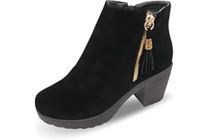 CucuFashion Ankle Boots for Women - Comfortable Ladies Ankle Boots, Double Zip Chunky Block Heel Womens Boots, Ladies Boots, Heeled Boots - UK Size 3-8