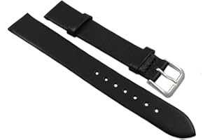 myledershop 16mm Morbido pelle di vitello cinturino per orologio in negro con fibbia in argento