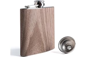 SPDYCESS Edelstahl Flachmann aus Holz 6oz Männer Flachmänner mit Trichter Tragbar Flachmann von Alkohol Geschenk zum Wandern Klettern Angeln