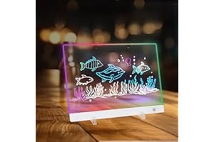 HOSSOM LED Notiztafel mit Farben, Acryl Notiztafel 30 x 20 cm 5 Modi & 6 Colors, Nachrichtentafel mit LED-Leuchten, Transparente Leuchtende, led Schreibtafel mit 7 Farben Stift/Ständer/Ketten, Abwischbar