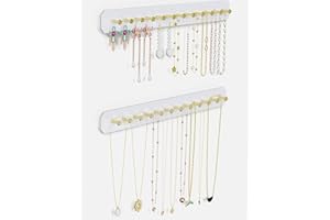 NiHome 2 Stück Wand Ketten Aufbewahrung Schmuckaufbewahrung mit Karbonstahl-Haken, Kettenhalter für Halsketten, Hängend Schmuckhalter für Schminktische, Badezimmer, Küche, Einfache Montage (Weiß)