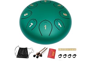 LIDGUNI Stahlzungentrommel, 6 Zoll 8 Tone C-Dur Zungentrommel Schlagzeug Anfänger, Steel Pan Töne Schlaginstrument, Hand Pan Drum für Meditation Yoga Klangheilung, Grün