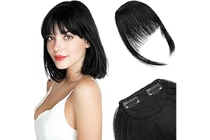 Silk-co Clip in Bangs Extensions with 12Inch Temples Fringe 6.5Inch Hair Piece One Piece Extension Sideburn Bangs Invisible Natural Synthetic Hairpiece for Laides and Women #Jet Black