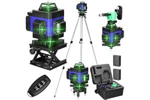 VISLONE Láser de líneas cruzadas con trípode, láser 4D multifuncional con 16 líneas, máquina autoniveladora, dispositivo de nivelación de batería de litio recargable por USB con 2 baterías de 2400 mAh