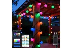 Aigostar RGBIC Ljusslinga Utomhus 5 Meter, 25 G40 LED Lampor, Segmentfärgkontroll, Musiksynk, 39 Dynamiska Lägen, IP44 Vatten