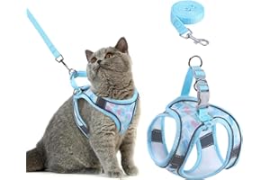 Brifit Cat Harness and Lead Set, Soft Mesh Escape Proof Cat Vest Harness, Adjustable Kitten Harness with Reflective Strip, Breathable Leash Sets for Small Cats and Dogs Walking(XS Blue)