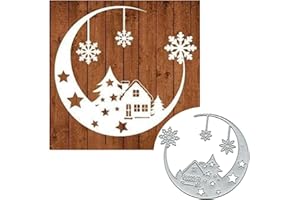 FCLILY@JJ Christmas Snowflake Moon Die Cuts,Merry Christmas Tree House Snowflower Metal Cutting Dies Cut Stencils Template Mould DIY Invitation Card Scrapbook Embossing Craft Card Making